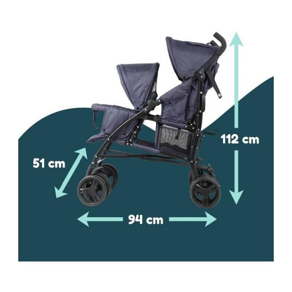 BAMBISOL Poussette canne double BAMBISOL - 6-36 mois pour le siege avant (max 15 kg) et de 0-36 mois (max 15 kg) pour le siege arriere