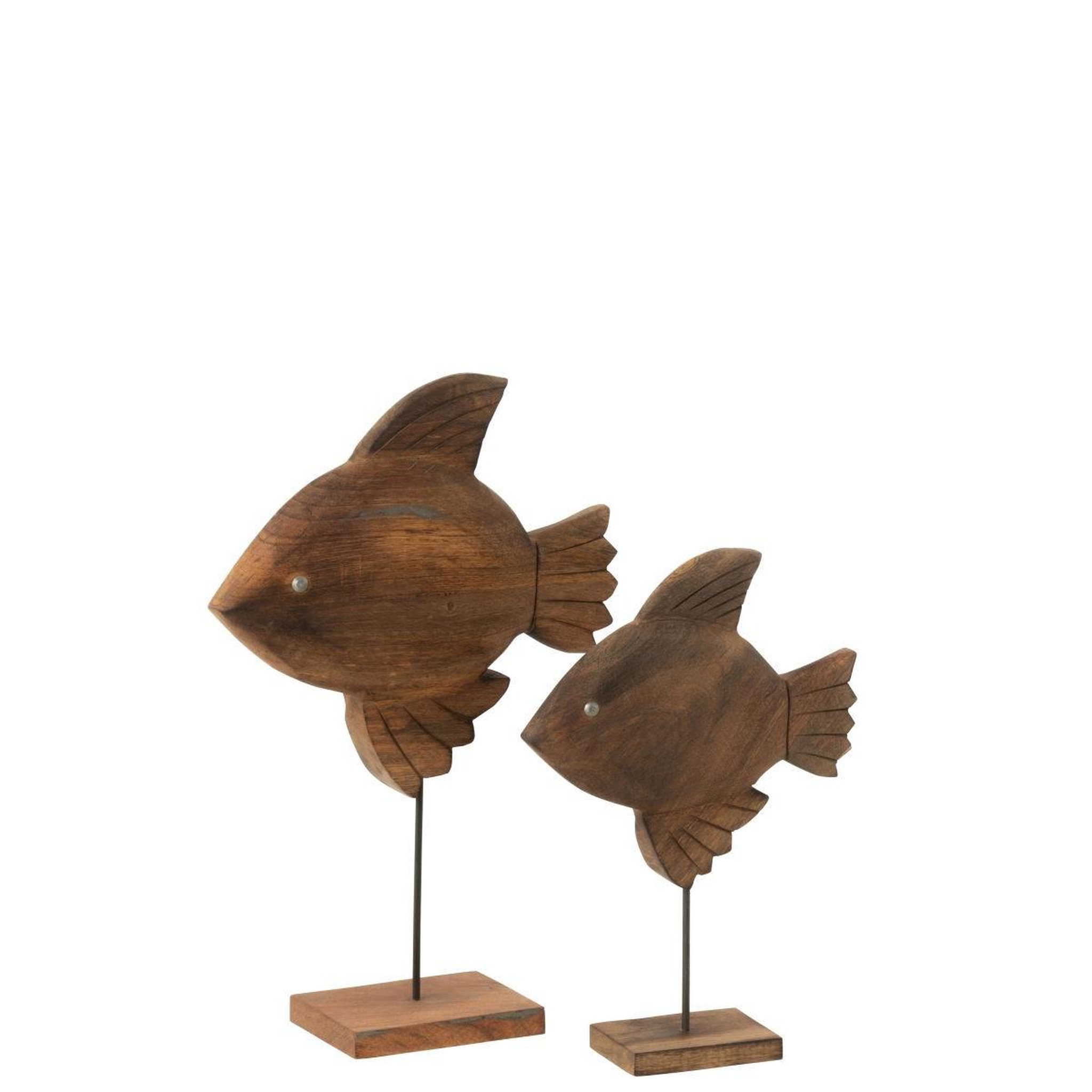 Voir la diapositive 2 : J-LINE Statuette poisson sur pied en bois  antwan  40cm marron
