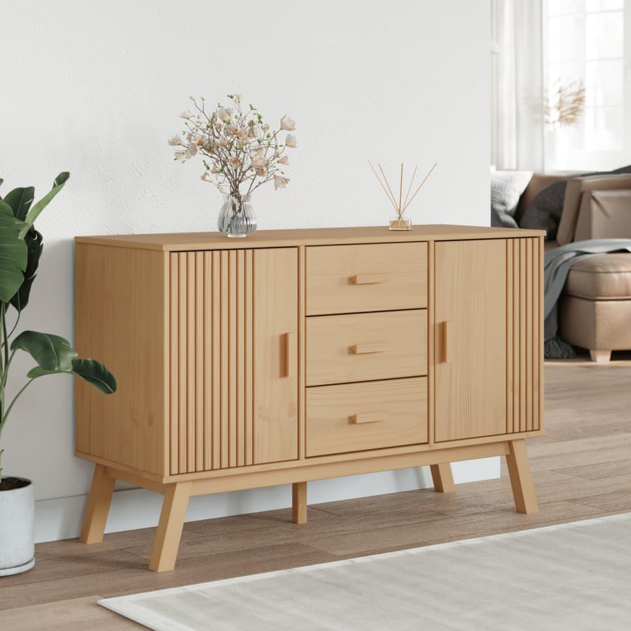 Voir la diapositive 3 : VIDAXL Buffet OLDEN marron 114x43x73,5 cm bois massif de pin