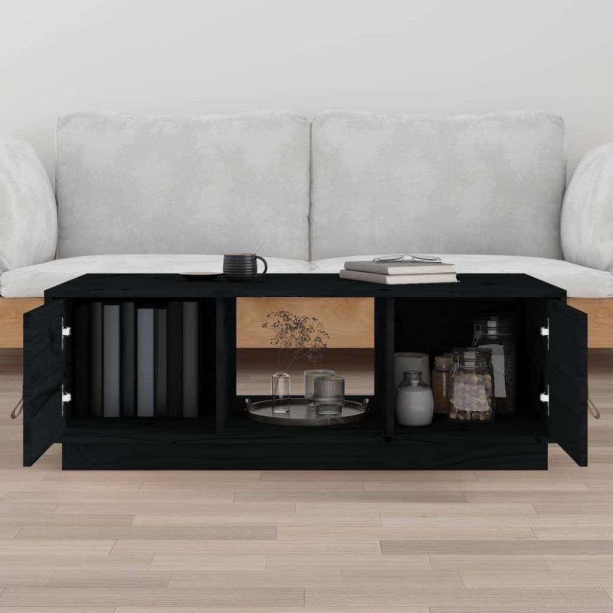 VIDAXL Table basse Noir 100x50x35 cm Bois massif de pin