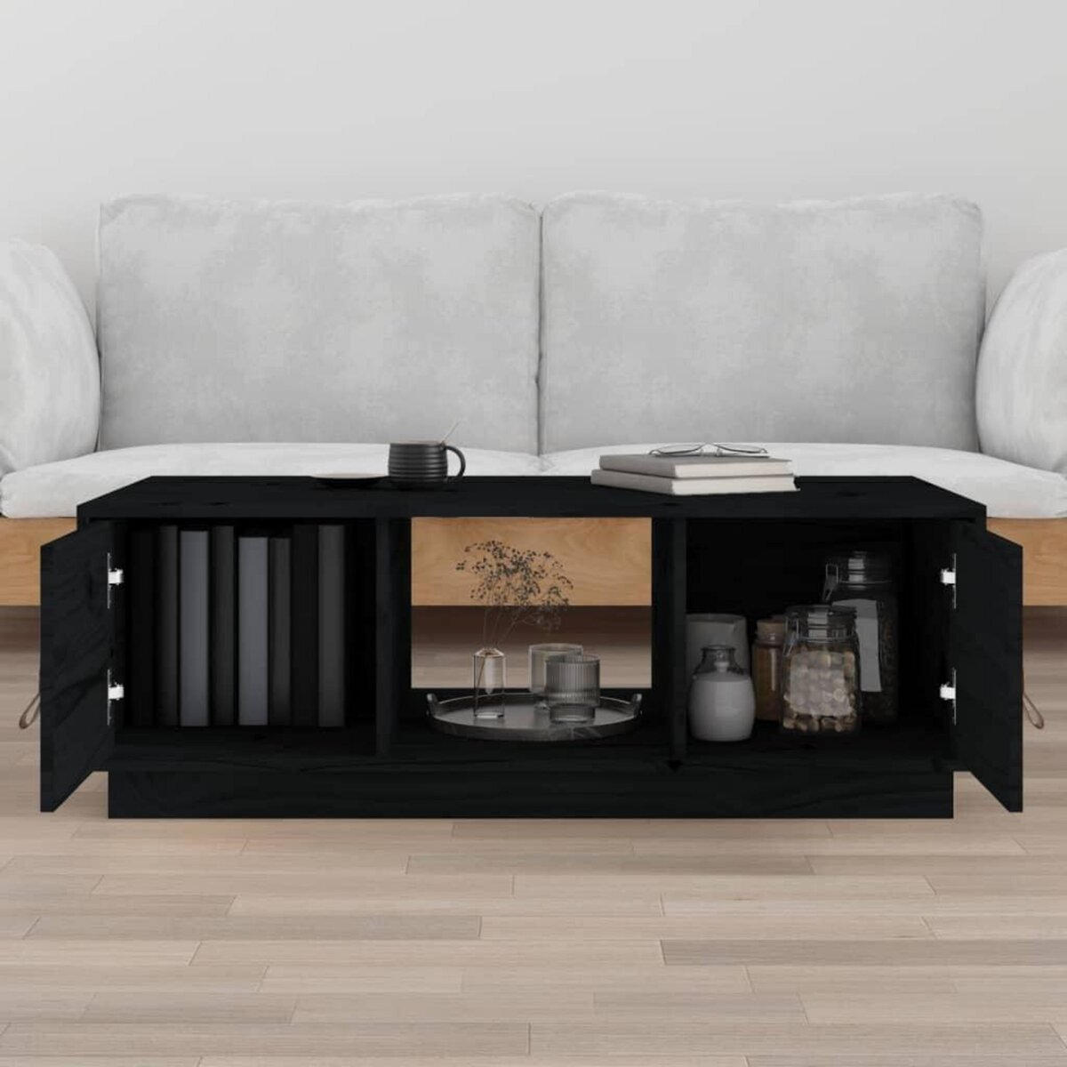 VIDAXL Table basse Noir 100x50x35 cm Bois massif de pin