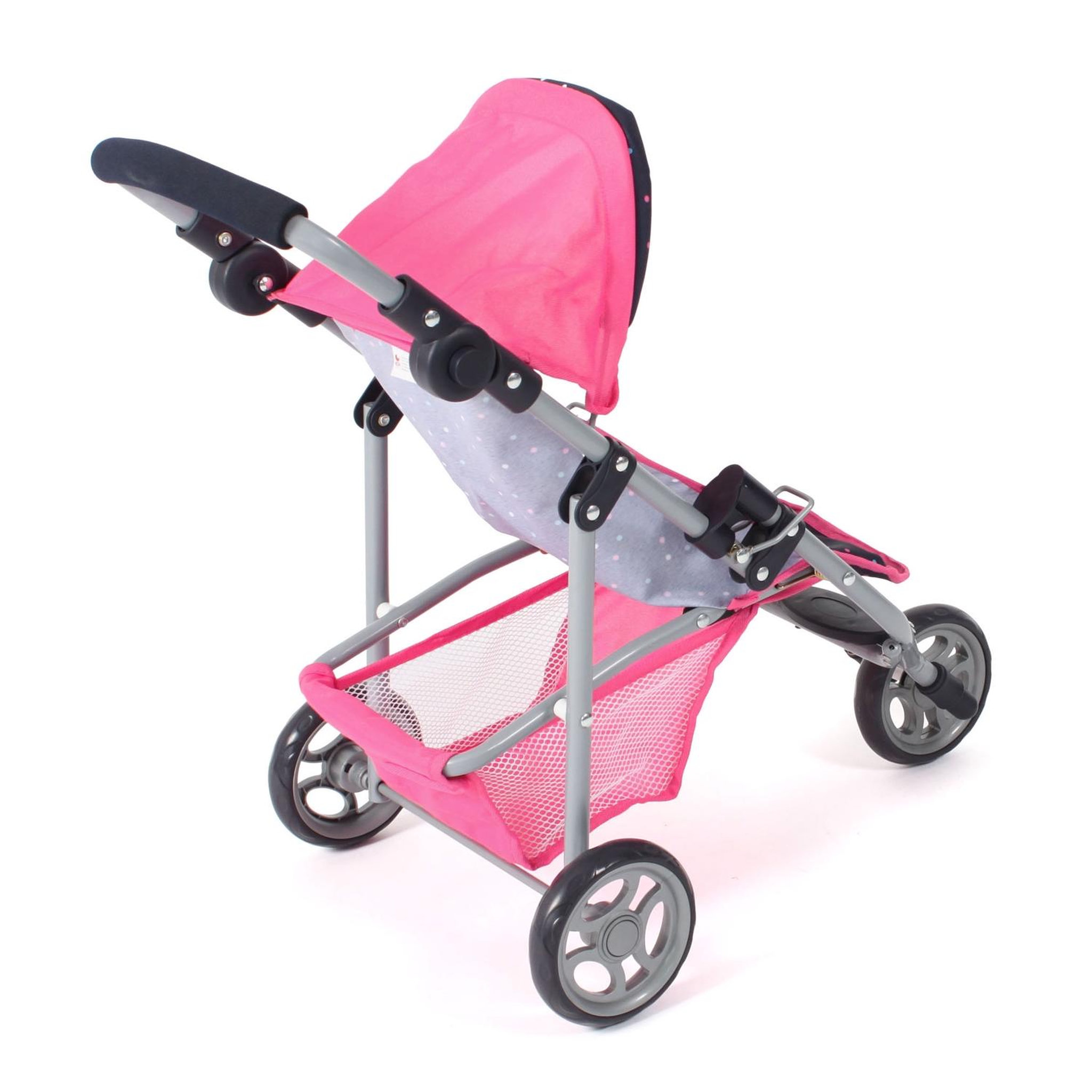 Voir la diapositive 3 : BAYER CHIC 2000 Petite poussette de jogging LOLA pour poupées Rose bleu marine avec pois