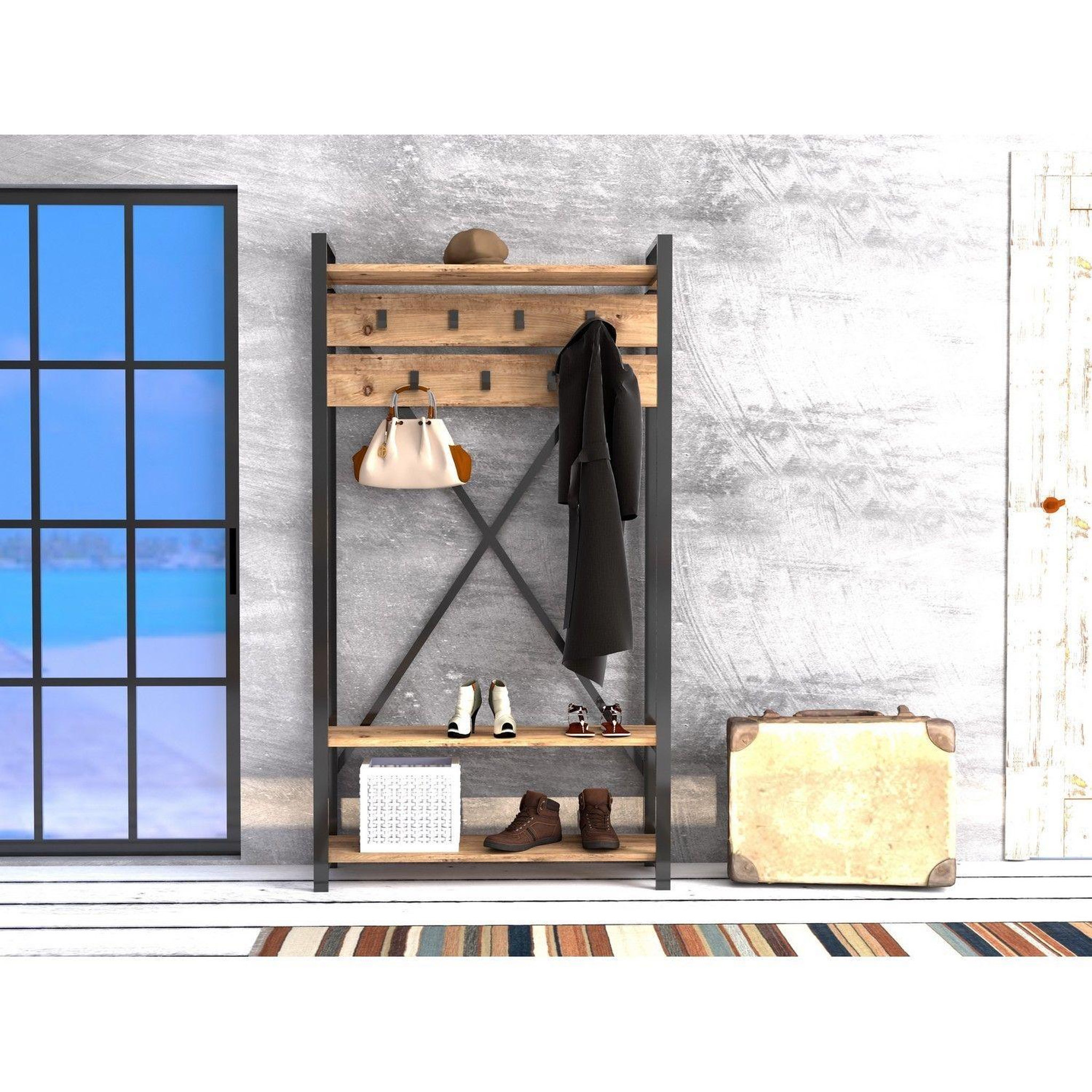 Voir la diapositive 2 : TOILINUX Porte manteau design industriel Sapphire - L. 90 x H. 180 cm - Noir