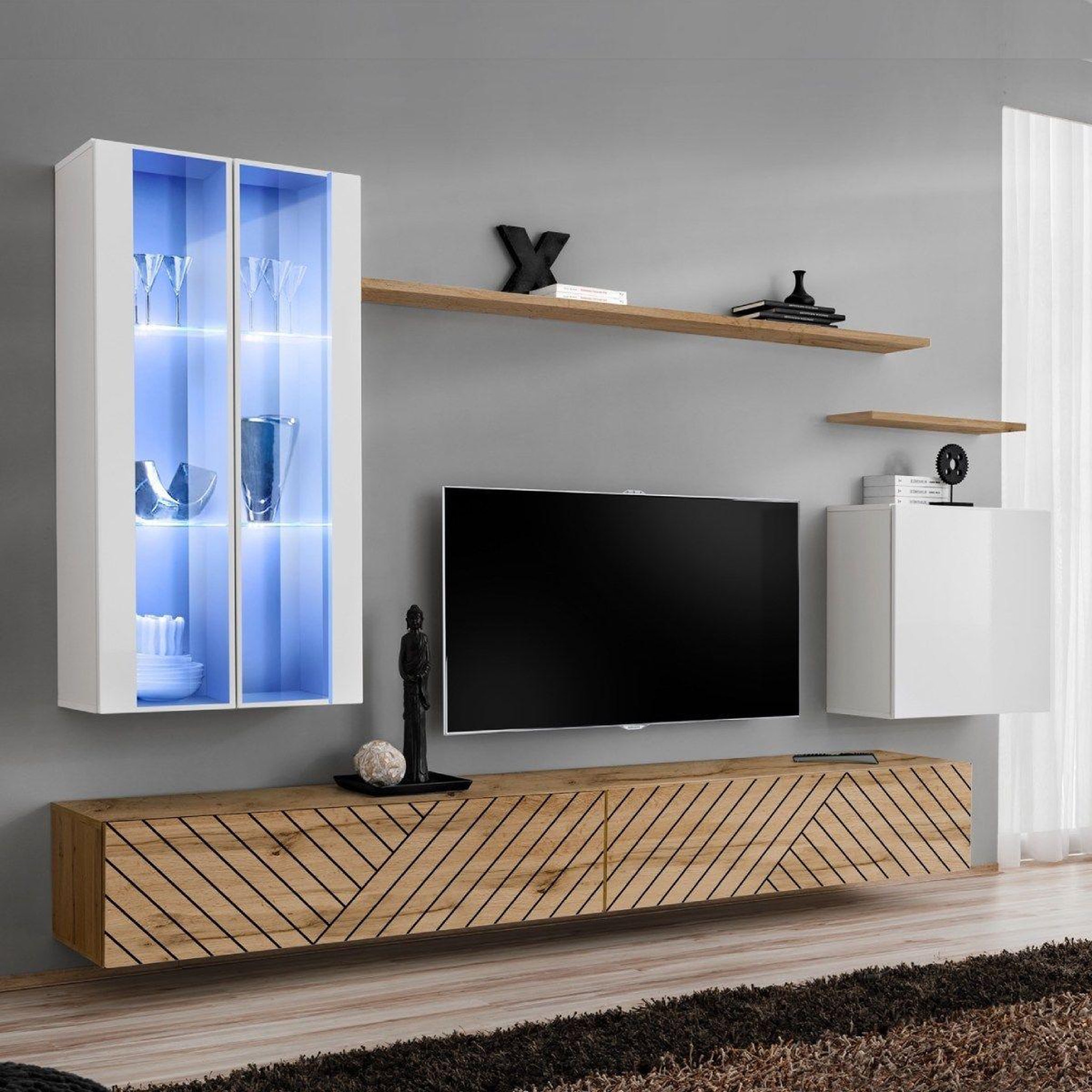 Paris Prix Ensemble meuble tv  switch lamel xii  270cm naturel & blanc