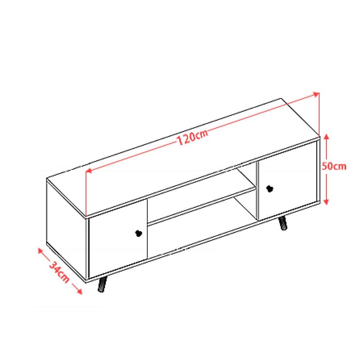 TOILINUX Meuble TV design Samy - L. 120 x H. 50 cm - Blanc et gris foncé