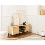 BEST MOBILIER Nagato - meuble tv - cannage et effet bois - 2 portes et 2 niches - 120 cm. Coloris disponibles : Marron