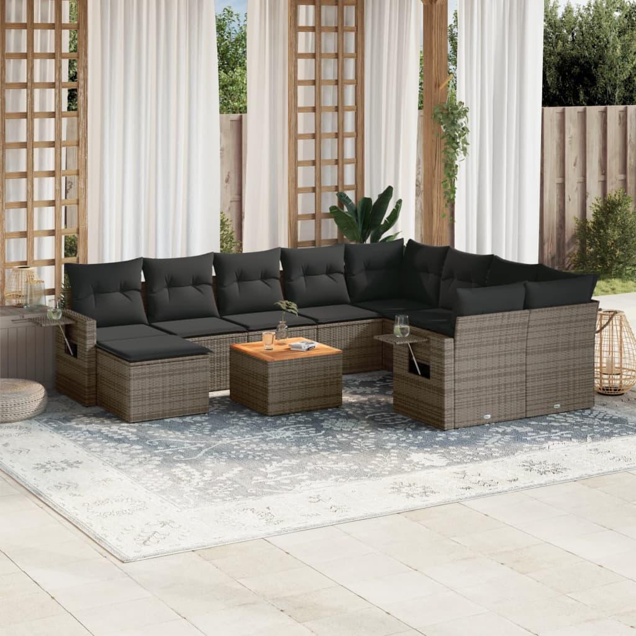 VIDAXL Salon de jardin 11 pcs avec coussins gris resine tressee