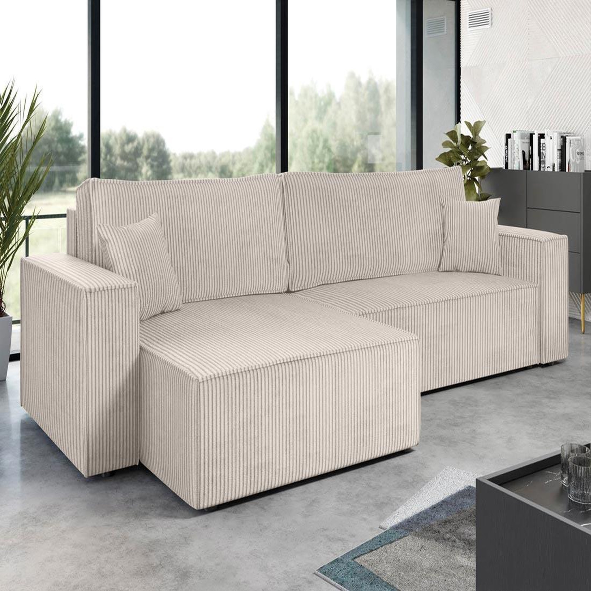 Voir la diapositive 1 : BEST MOBILIER Cezanne - canapé d'angle réversible 5 places convertible avec coffre en velours côtelé