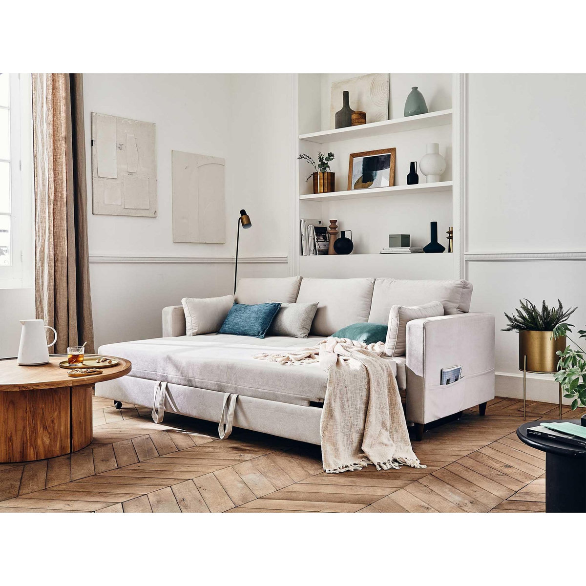 LISA DESIGN Anna - canapé droit 3 places convertible avec poche en velours