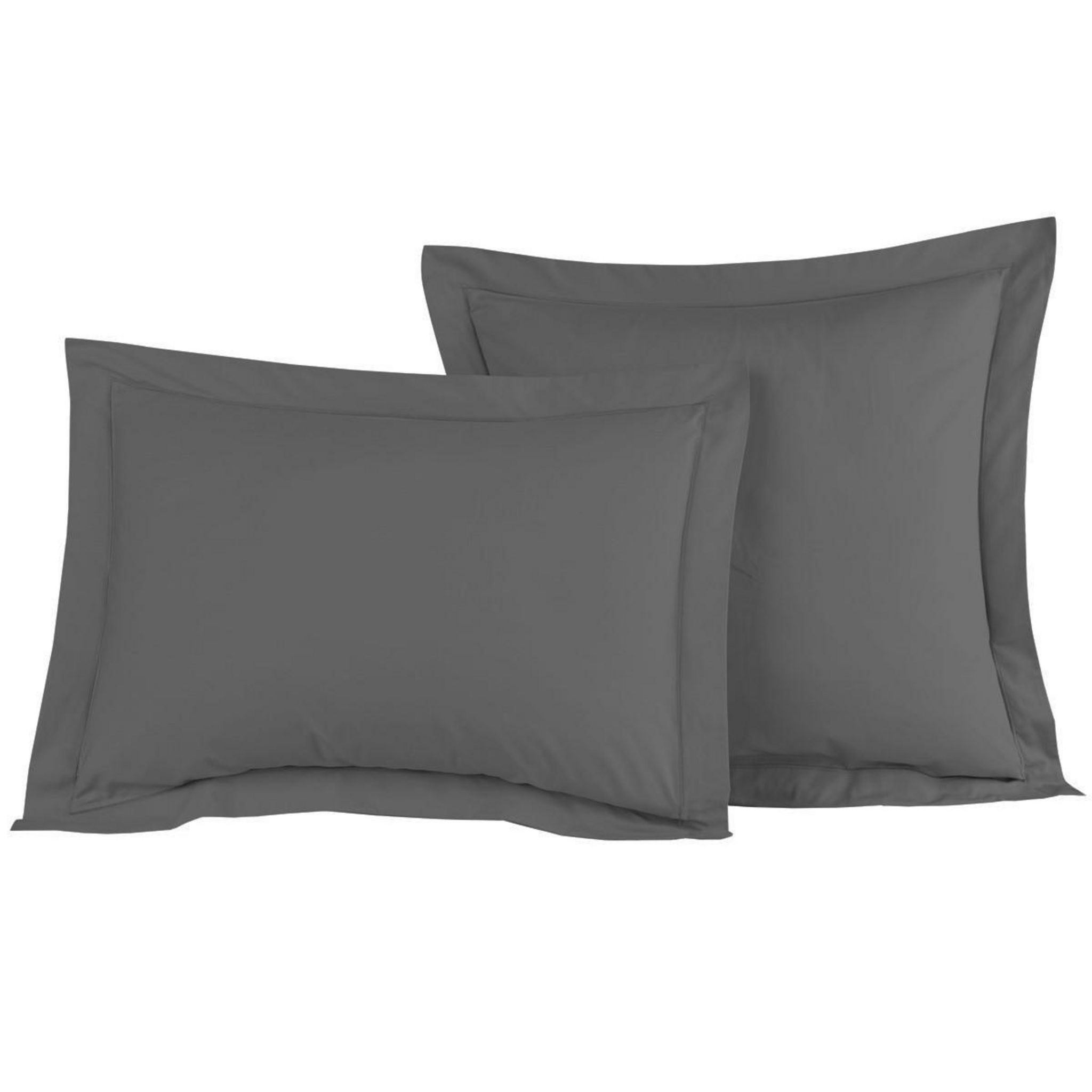 Taie D'oreiller Américaine 50x70 Cm - Uni Gris Anthracite - 100% Coton 57 Fils - Finition Bouton