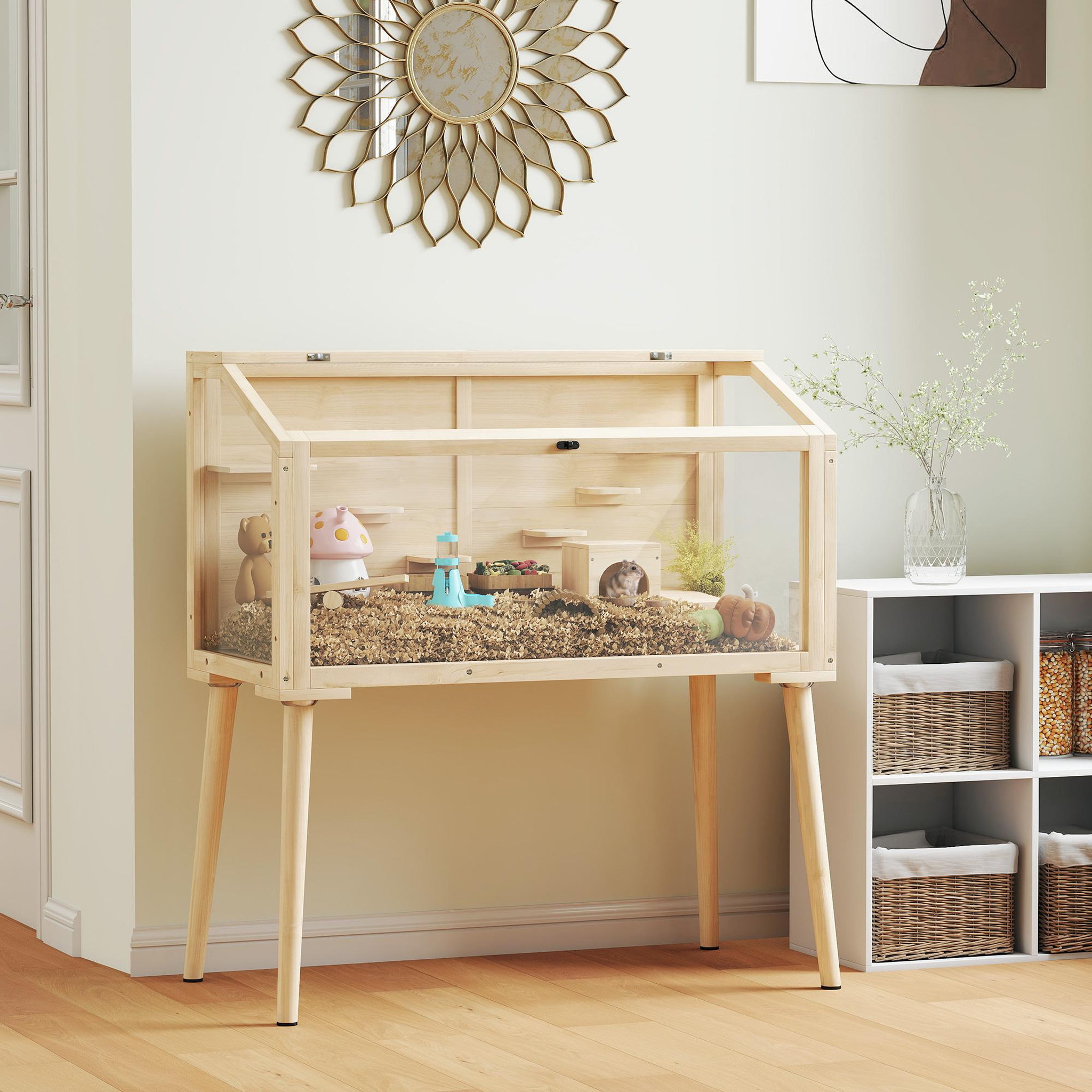 Voir la diapositive 2 : PAWHUT Cage hamster rongeur en bois plexiglas - 7 plateformes - multi-accessoires - 110 x 52 x 101 cm