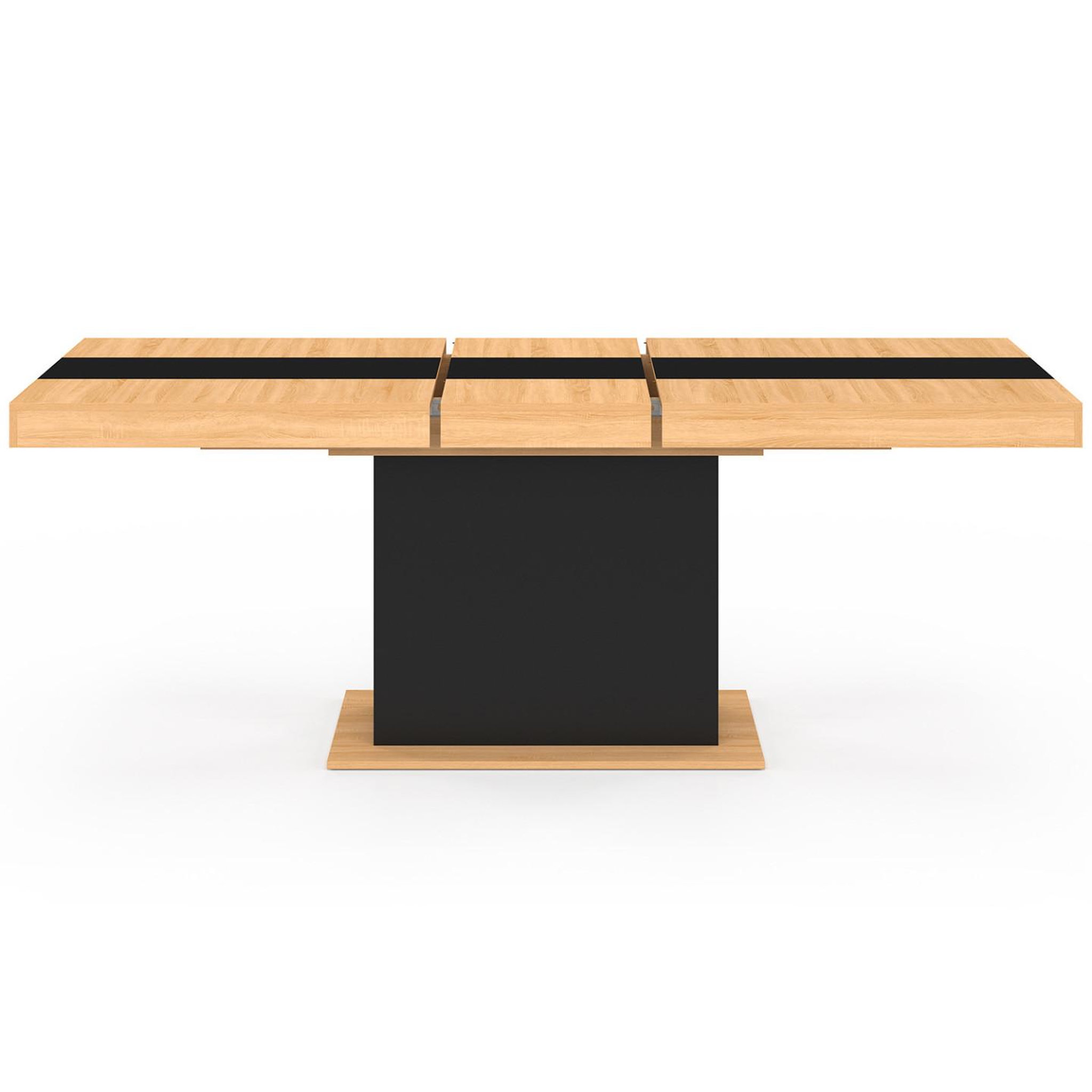 Voir la diapositive 3 : ID MARKET Table à manger extensible rectangle eden 6-10 personnes bois et noir bande centrale noire 160-200 cm