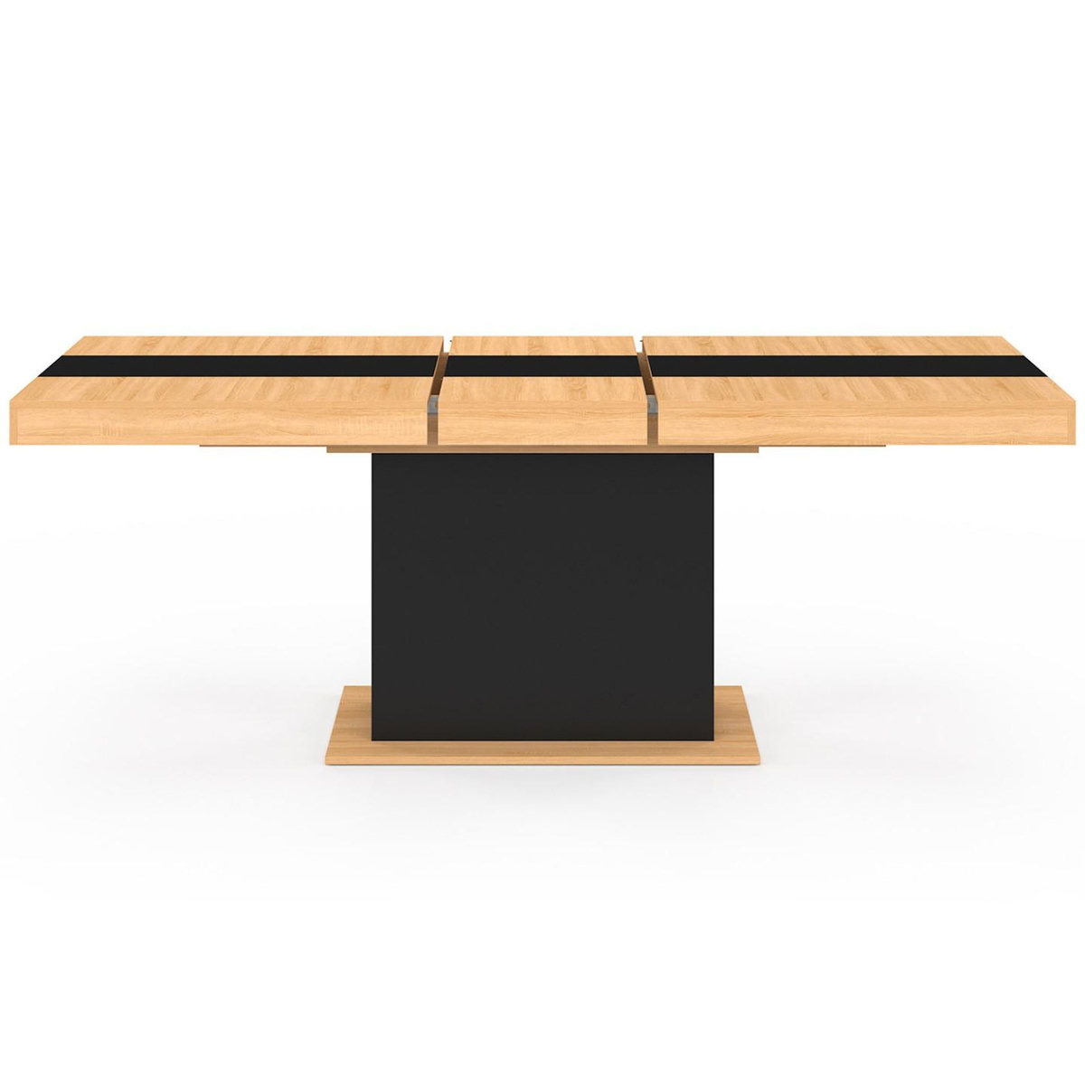 ID MARKET Table à manger extensible rectangle EDEN 6-10 personnes bois et noir bande centrale noire 160-200 cm