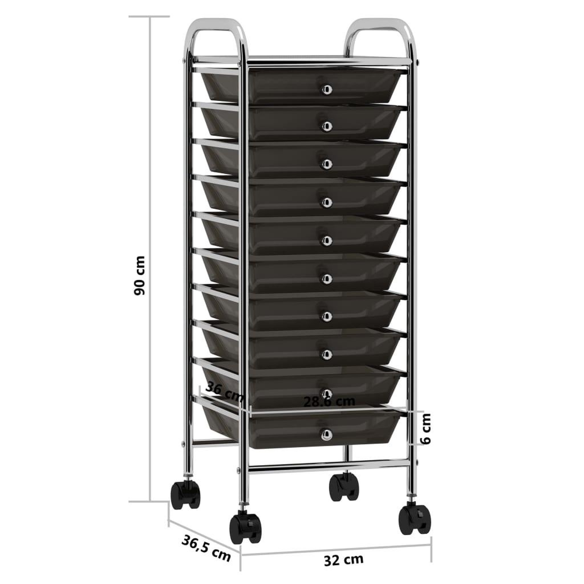 Voir la diapositive 6 : VIDAXL Chariot de rangement mobile a 10 tiroirs Noir Plastique