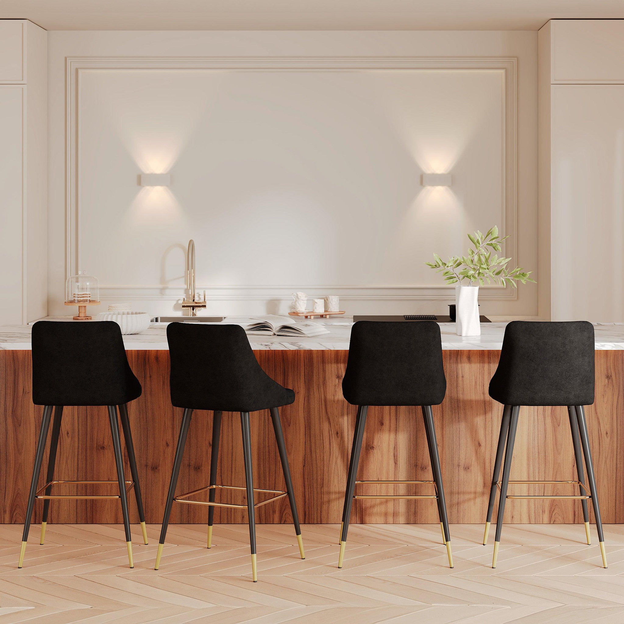 Voir la diapositive 6 : MAISON PAVANE Lot de 2 chaises de bar 78 cm en velours noir-aristote