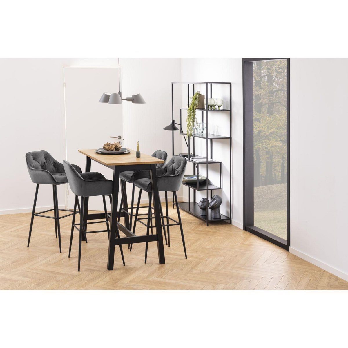 TOILINUX Lot de 2 Tabourets de bar Florie en tissu et métal