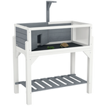 PAWHUT Maison pour tortue sur pied 2 zones étagère - terrarium - toit ouvrant, enclos, support lampe - gris