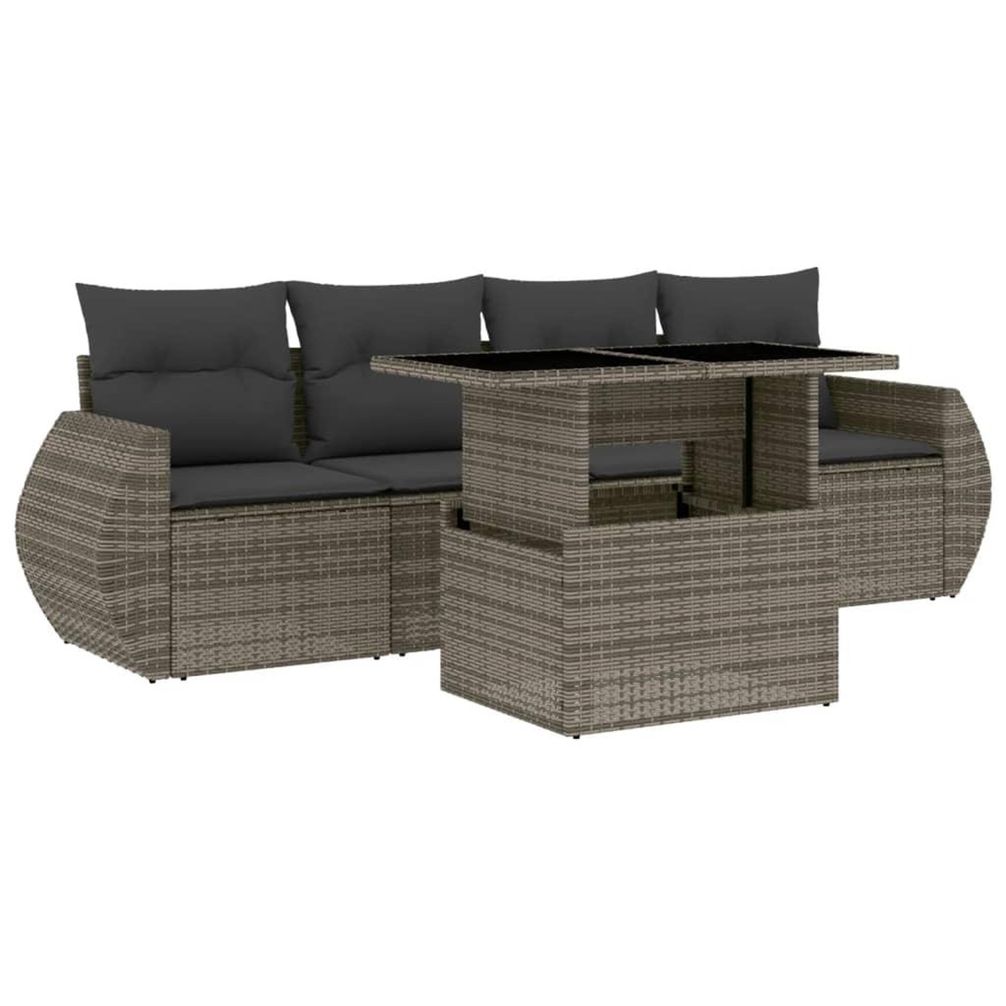 Voir la diapositive 2 : VIDAXL Salon de jardin 5 pcs avec coussins gris resine tressee