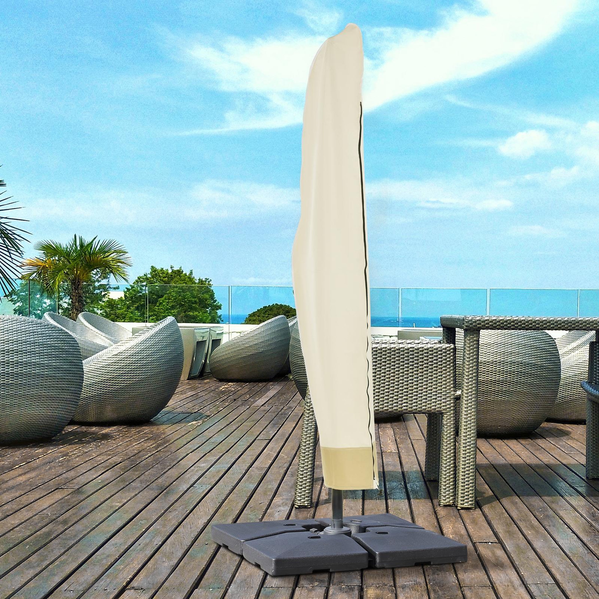 Voir la diapositive 2 : OUTSUNNY Housse de protection imperméable pour parasol droit avec fermeture éclair et cordon de serrage polyester PVC haute densité beige