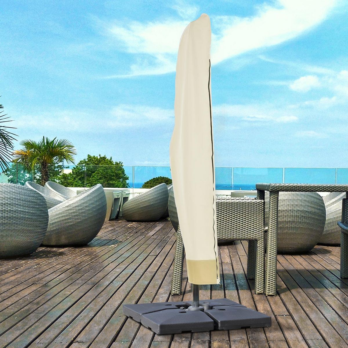 OUTSUNNY Housse de protection imperméable pour parasol droit avec fermeture éclair et cordon de serrage polyester PVC haute densité beige