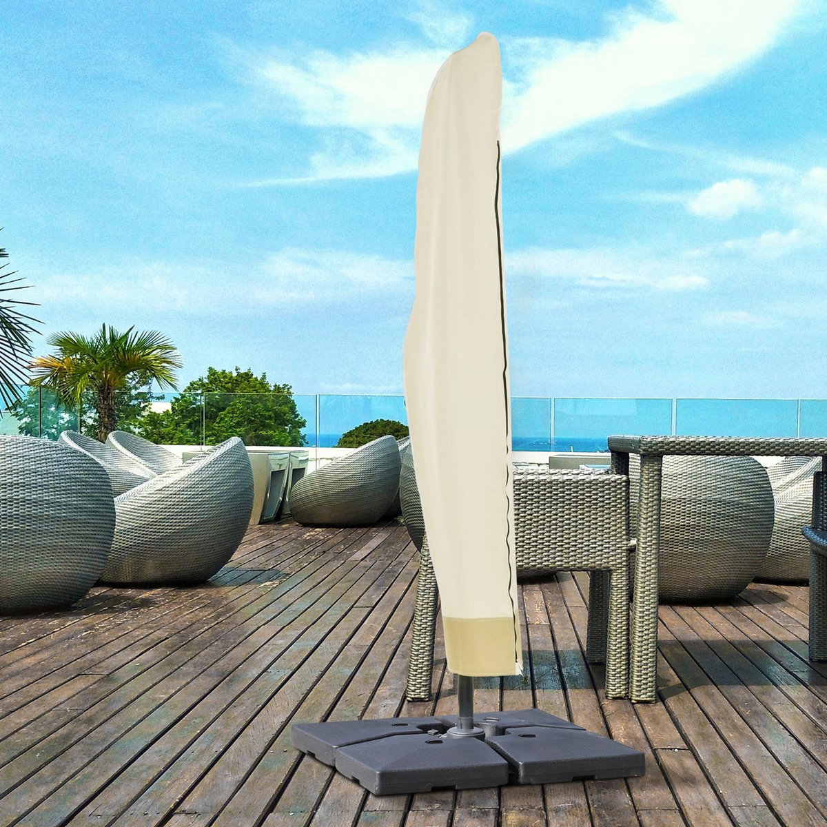 OUTSUNNY Housse de protection imperméable pour parasol droit avec fermeture éclair et cordon de serrage polyester PVC haute densité beige