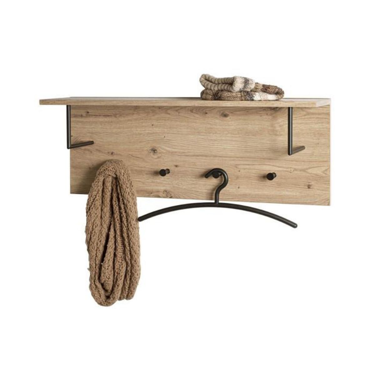 Paris Prix Patère Murale & Étagère  Miranda  80cm Chêne & Noir