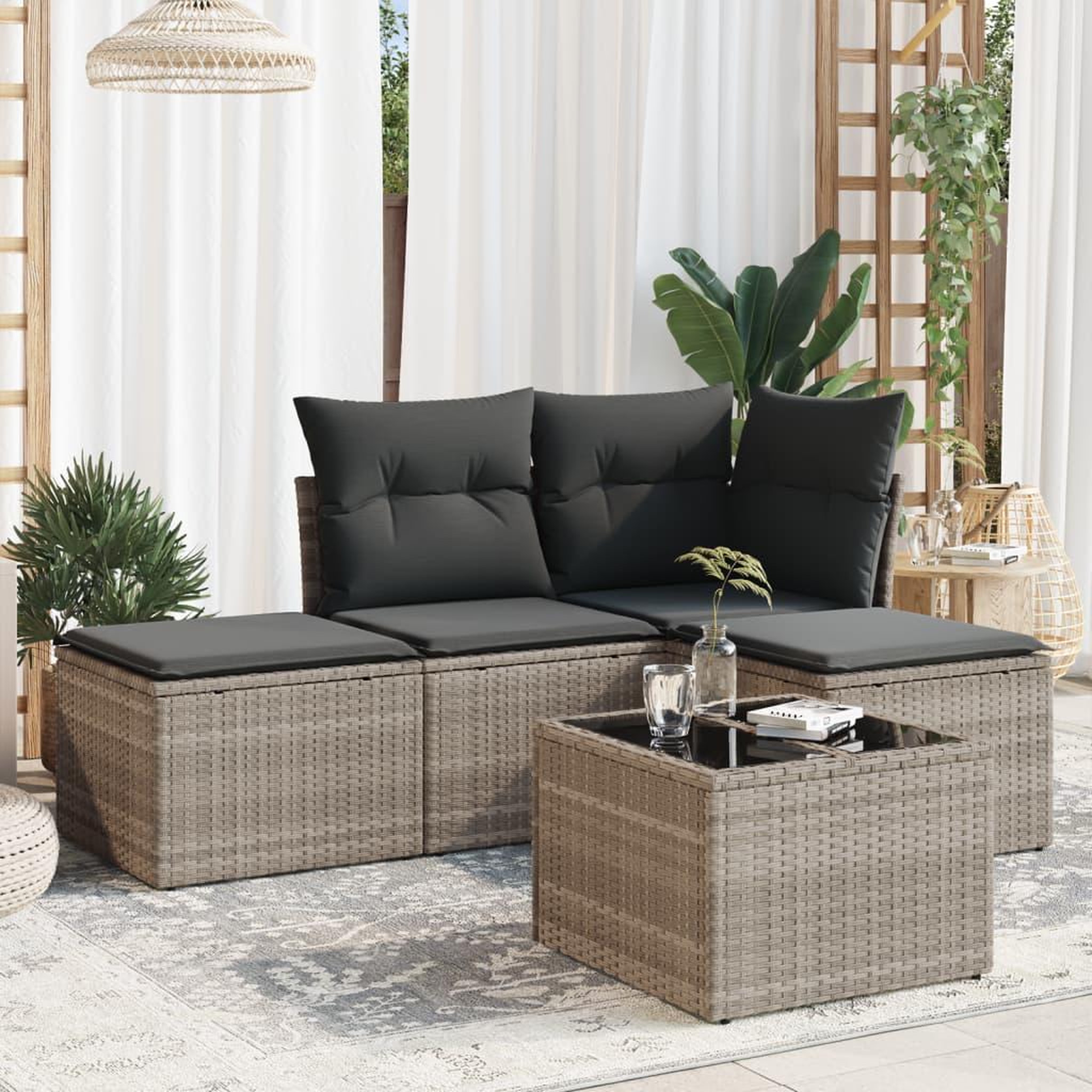 VIDAXL Salon de jardin 5 pcs avec coussins gris clair resine tressee