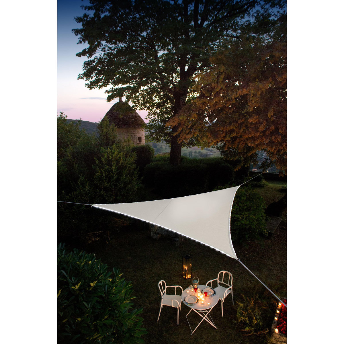 JARDILINE Voile d'ombrage triangulaire 3m60 avec 107 LEDS blanc