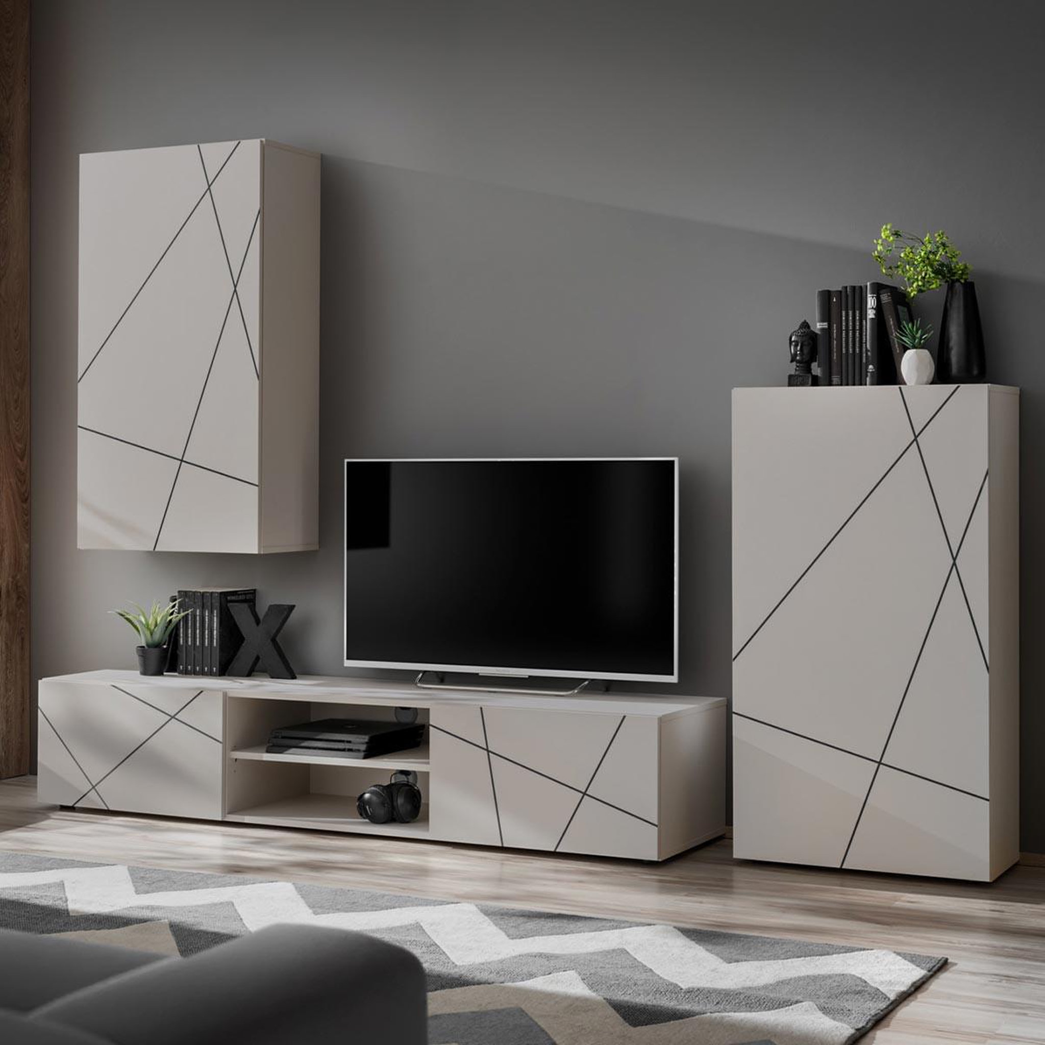 Paris Prix Ensemble meuble tv 3p  geo  250cm beige