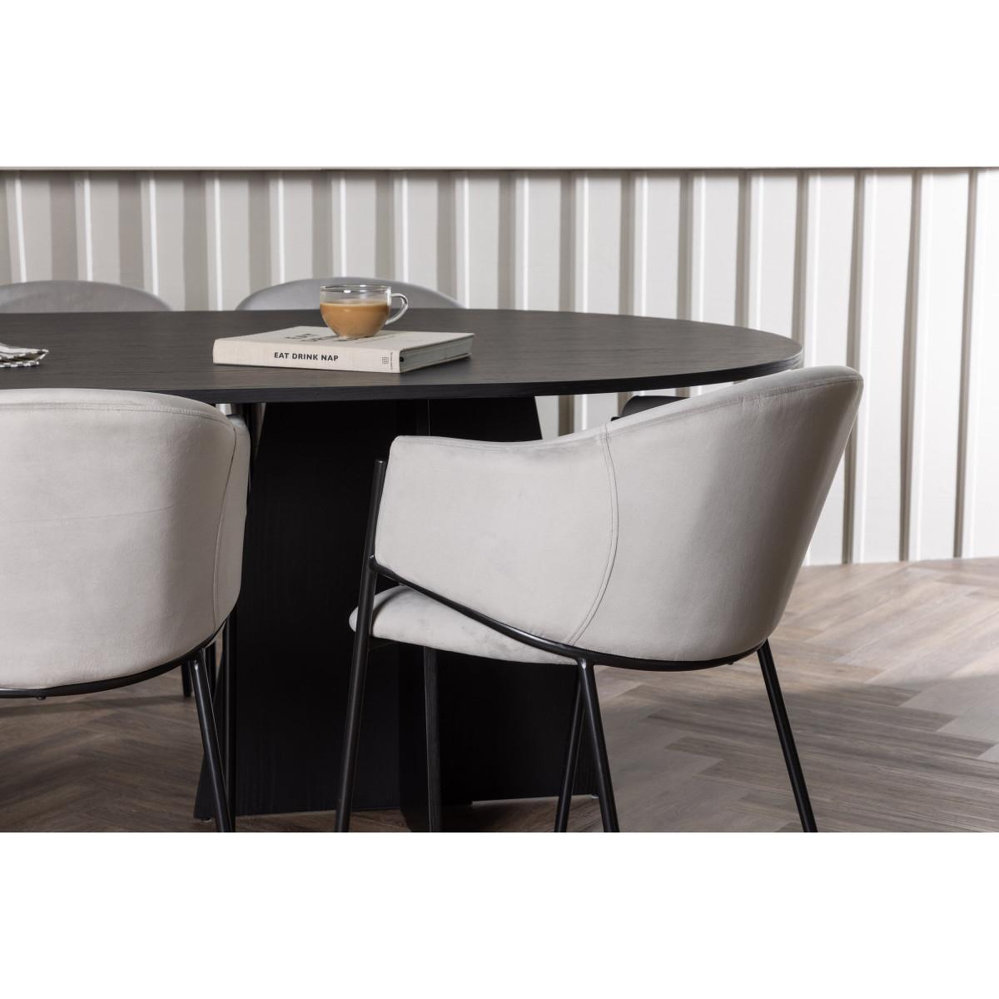 Voir la diapositive 6 : Paris Prix Ensemble table à manger & 6 chaises  bootcut & evelina  230cm noir & gris