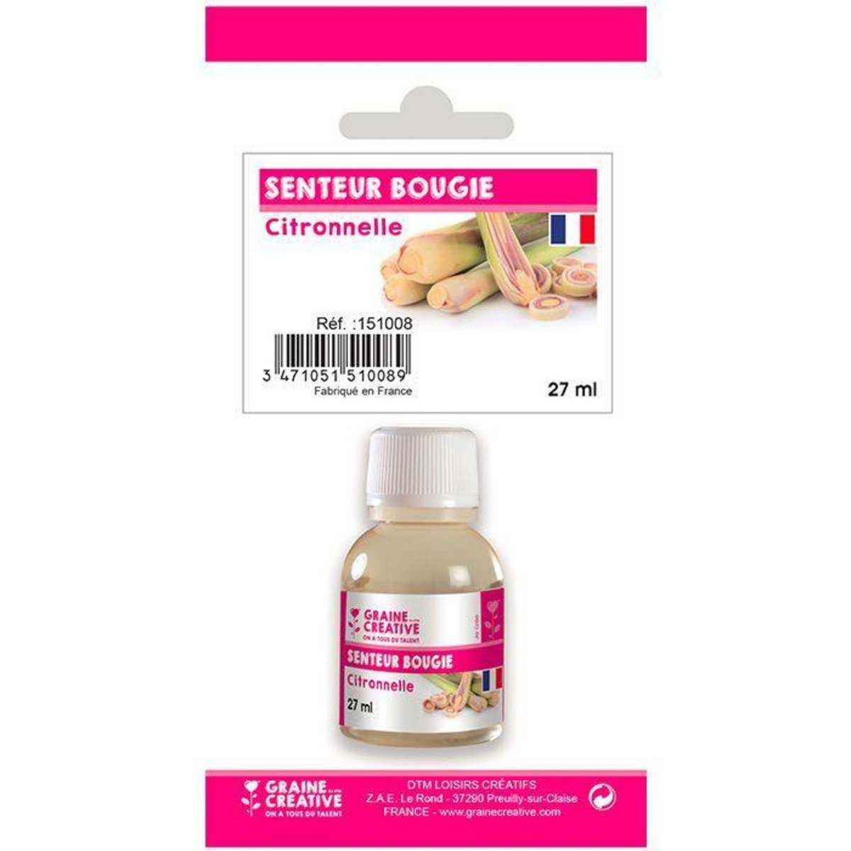 Graine créative Parfum pour bougies 27 ml - Senteur citronnelle