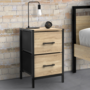 Voir la diapositive 2 : ID MARKET Lot de 2 tables de chevet UTAH 2 tiroirs