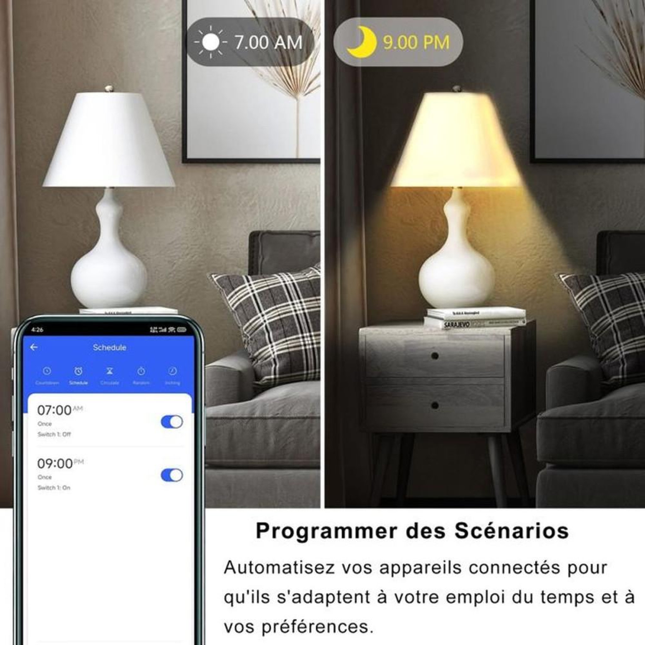 Voir la diapositive 4 : Interrupteur WiFi tactile encastré 1 gang 1 voie noir 2,4 GHz, Tuya/Smart Life, commande vocale Alexa/Google, 5–300 W