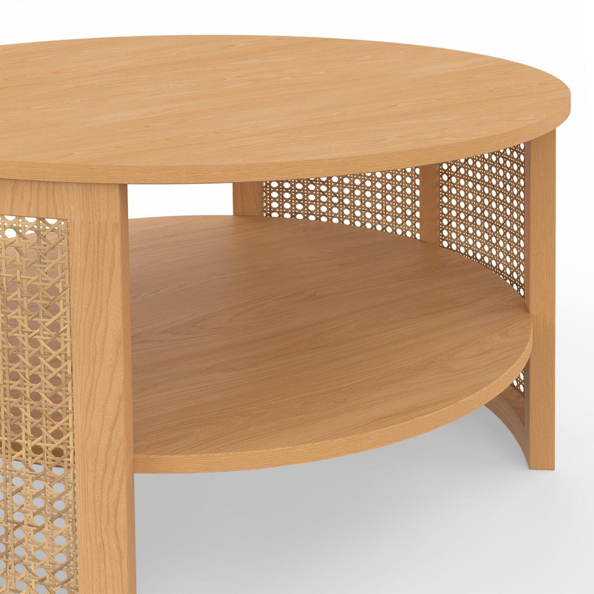 Voir la diapositive 5 : ID MARKET Table basse ronde edhen 70 cm effet cannage naturel et bois