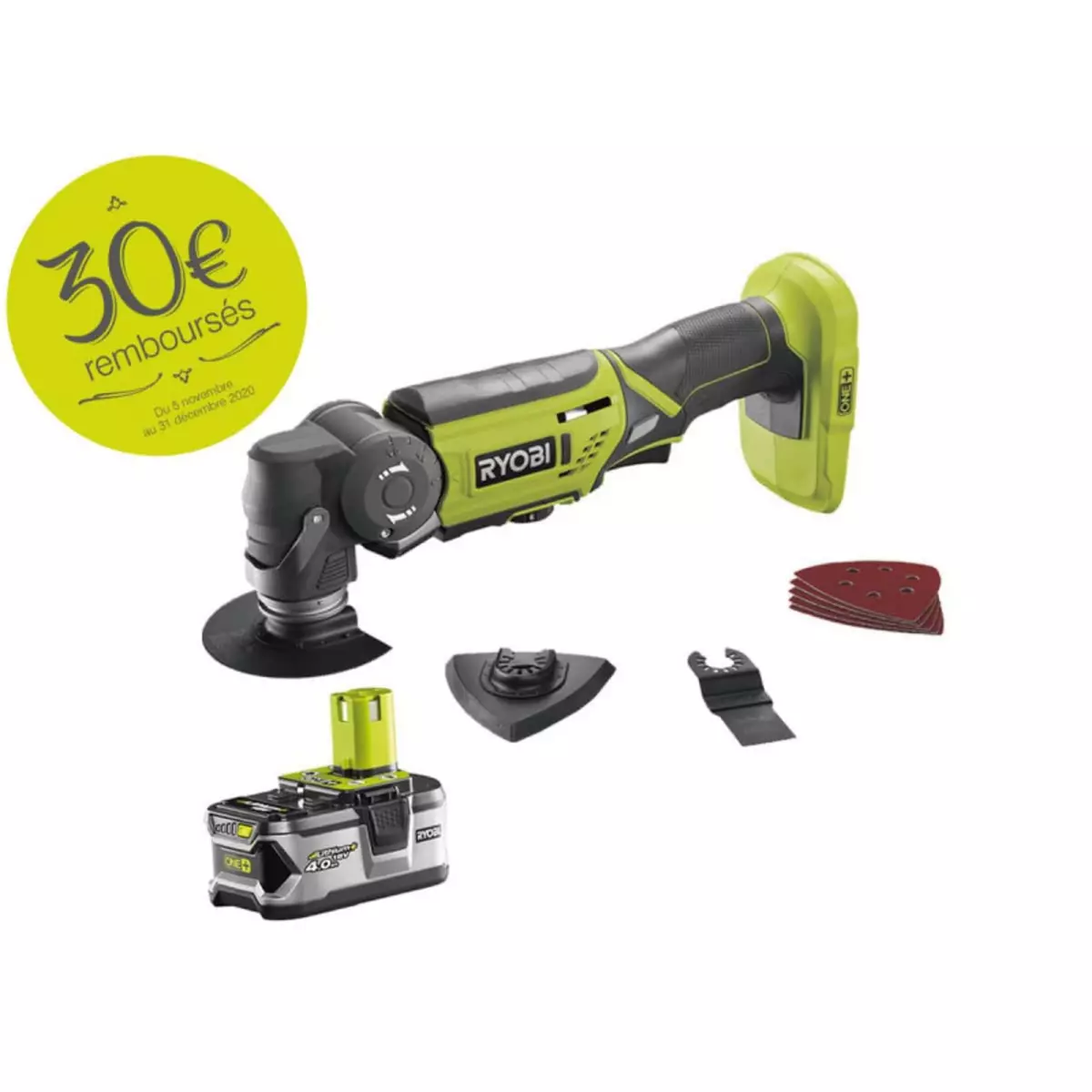 Ryobi Outil multifonctions RYOBI 18V OnePlus LithiumPlus - 1 batterie 4.0Ah - 1 chargeur rapide - R18MT-1