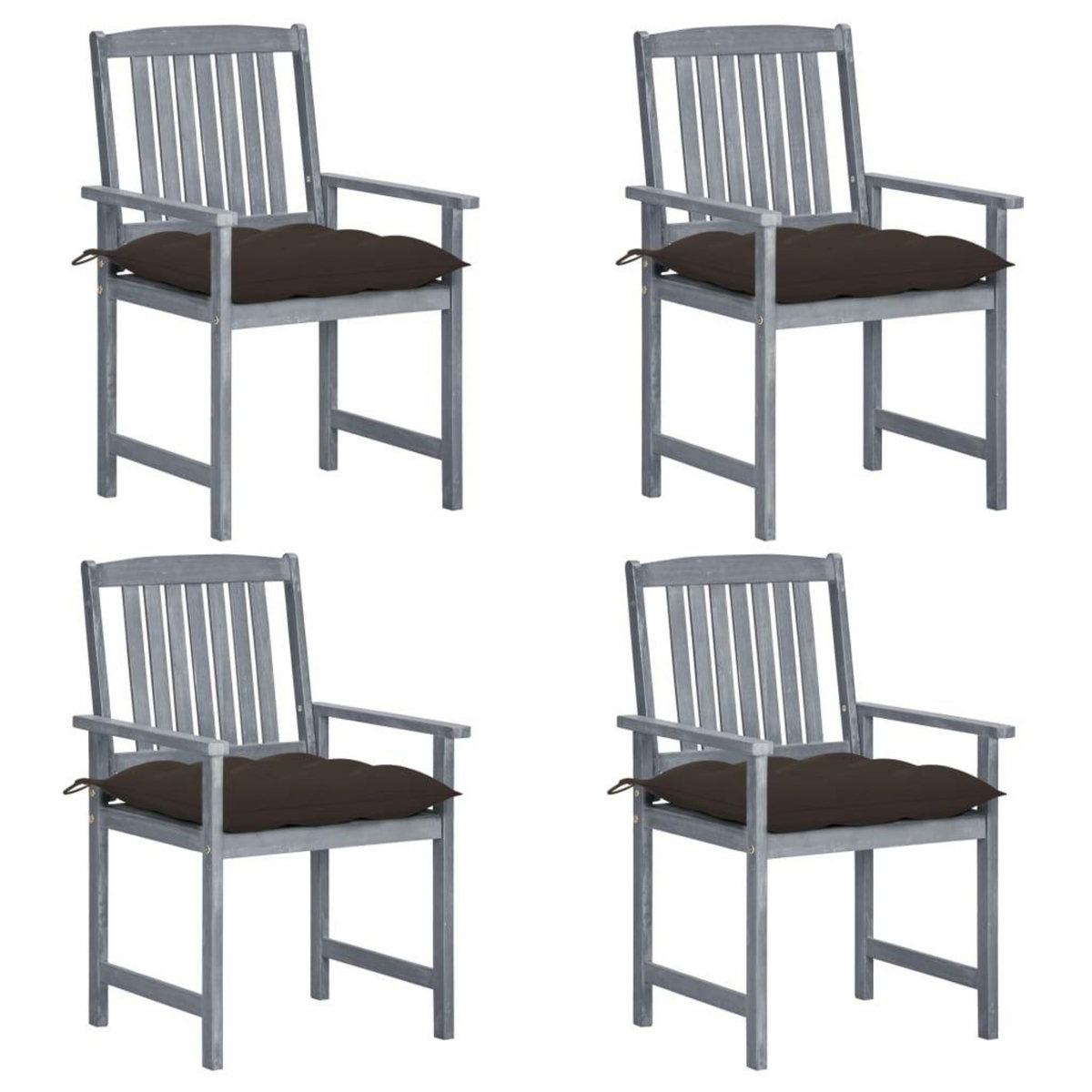 VIDAXL Chaises de jardin et coussins lot de 4 Gris Bois acacia massif