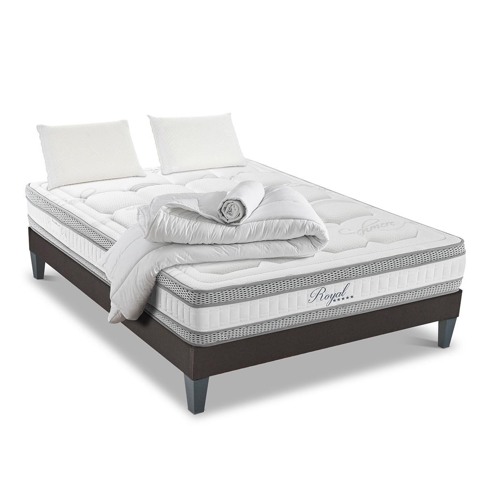HYPSOM HYPSOM | Pack Prêt à dormir ROYAL 5* | Matelas Mémoire de forme + Sommier + Accessoires. Coloris disponibles : Blanc