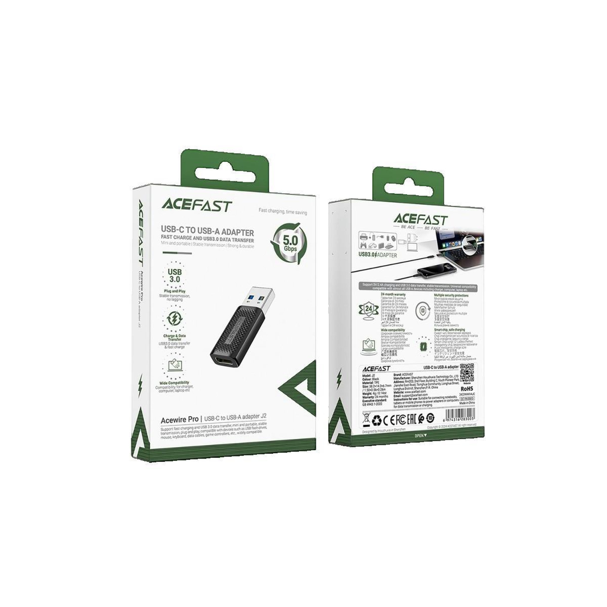ACE Adaptateur Acefast USB-C vers USB-A Noir