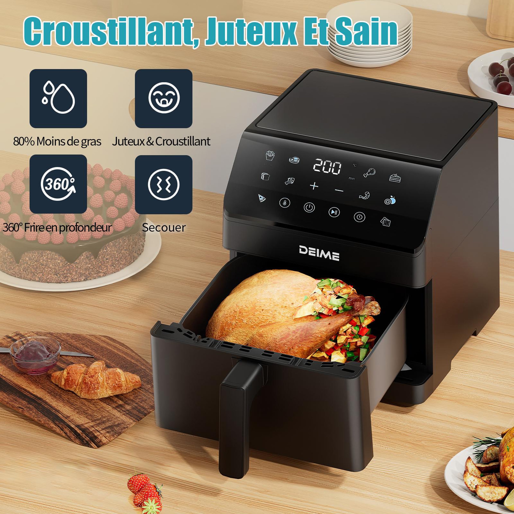 Voir la diapositive 5 : DEIME DEIME - Airfryer 6 l 1700 w 12 programmes écran digital