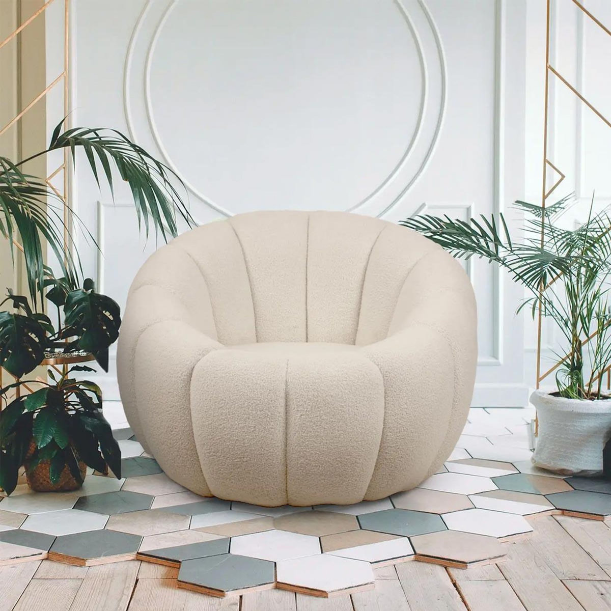 Paris Prix Fauteuil Coquillage Bouclette  Galen  92cm Beige