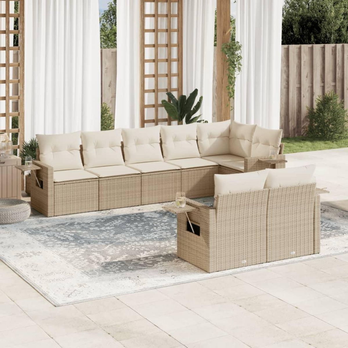 VIDAXL Salon de jardin avec coussins 8 pcs beige resine tressee