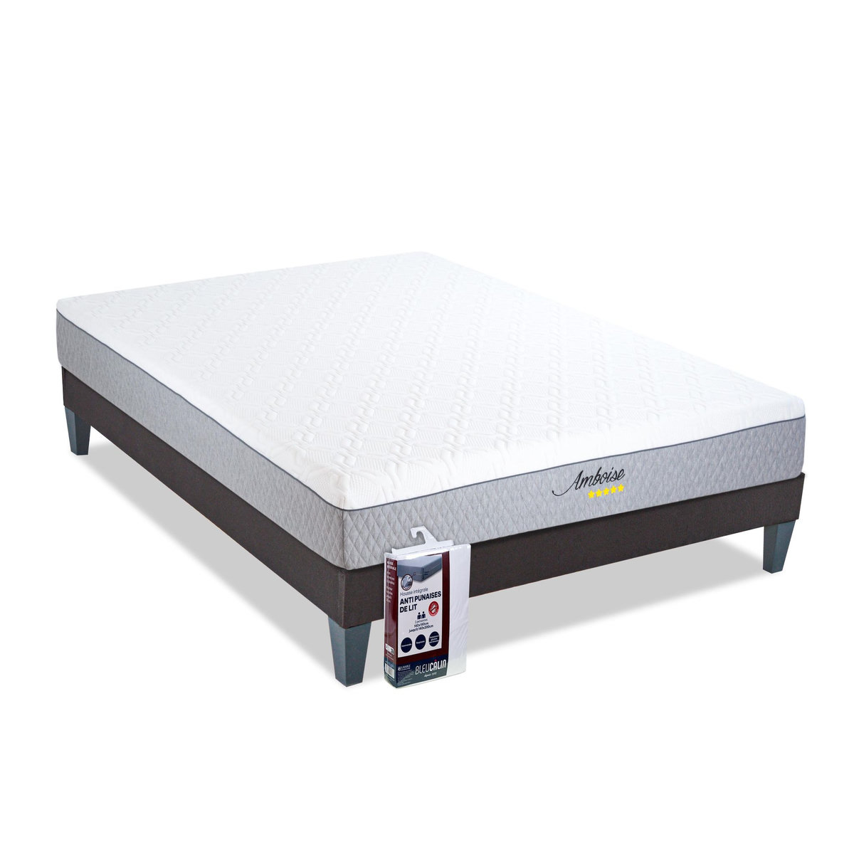 BELLECOUR BELLECOUR LITERIE | Pack AMBOISE | Matelas Mémoire de forme + Sommier Bois + Protège matelas anti punaise