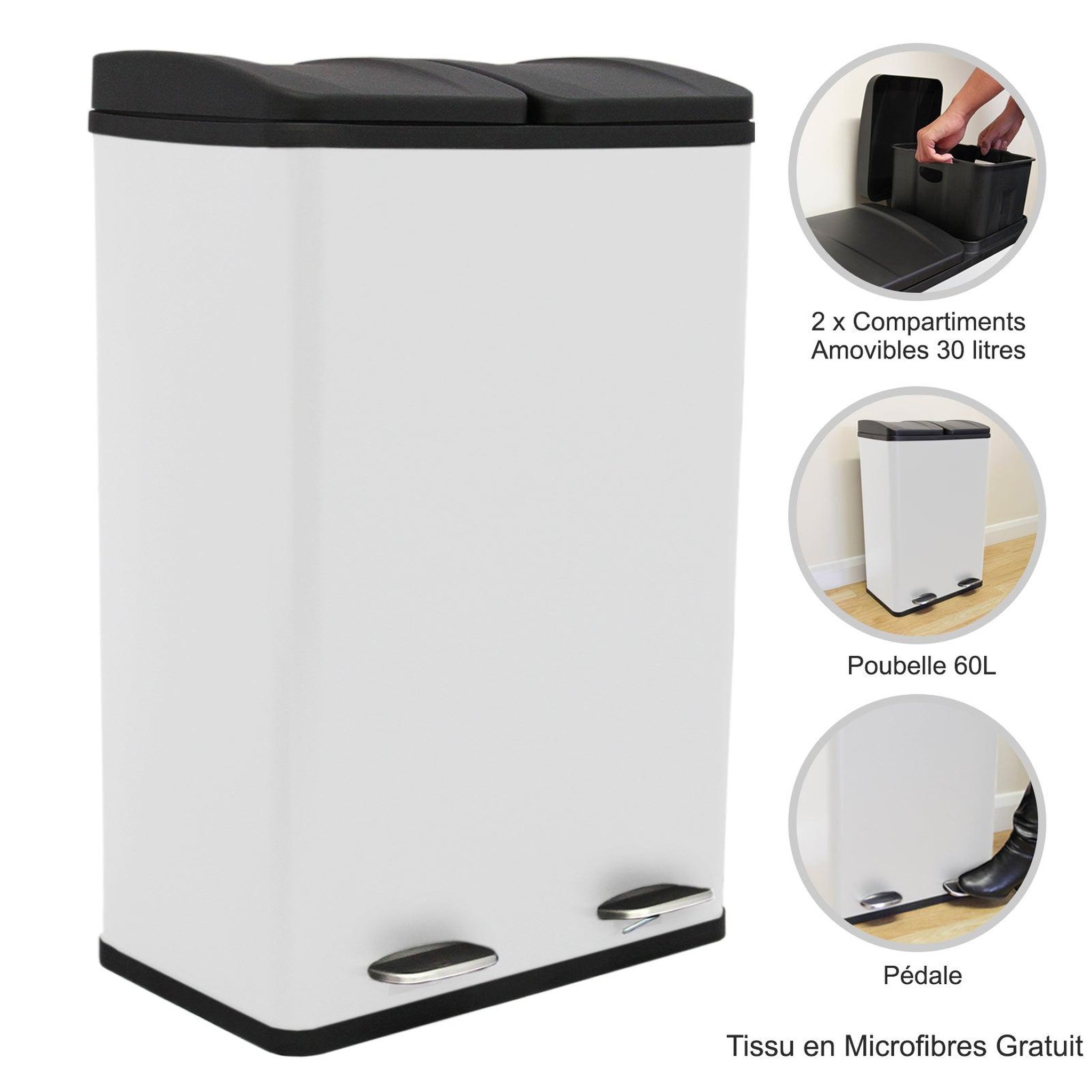 Voir la diapositive 2 : Monster Poubelle de Recyclage à Double Bac 60L