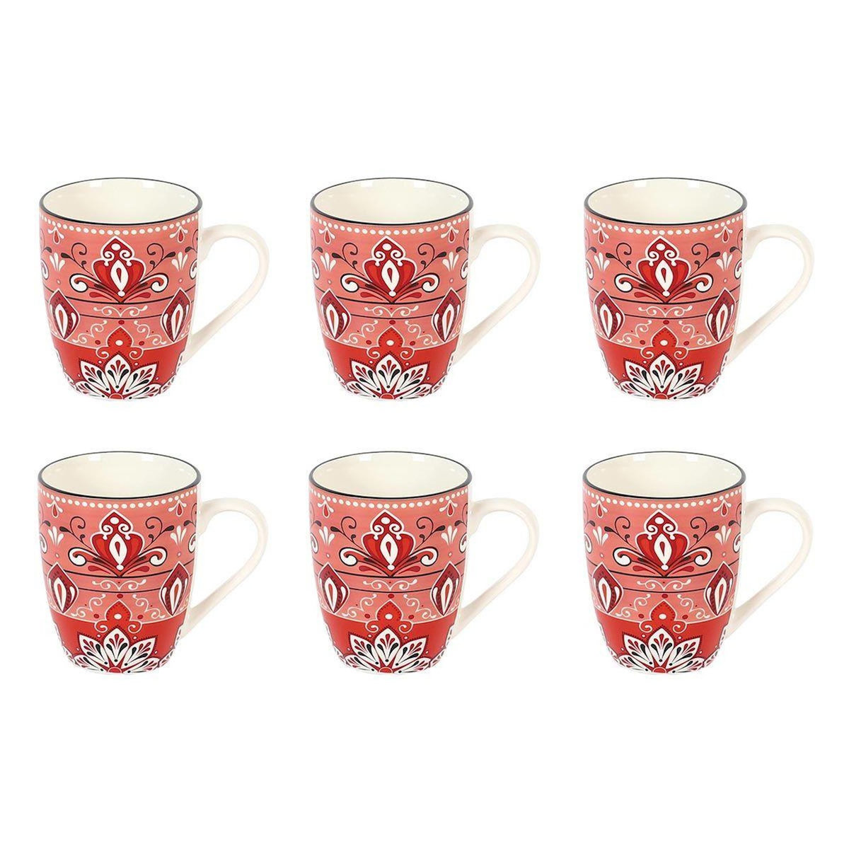 Paris Prix Lot de 6 Mugs en Porcelaine  Jaipur  30cl Rouge