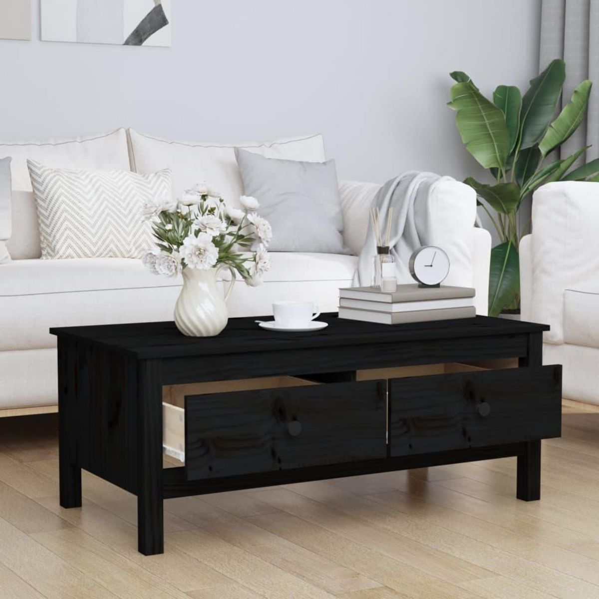 VIDAXL Table basse Noir 100x50x40 cm Bois massif de pin