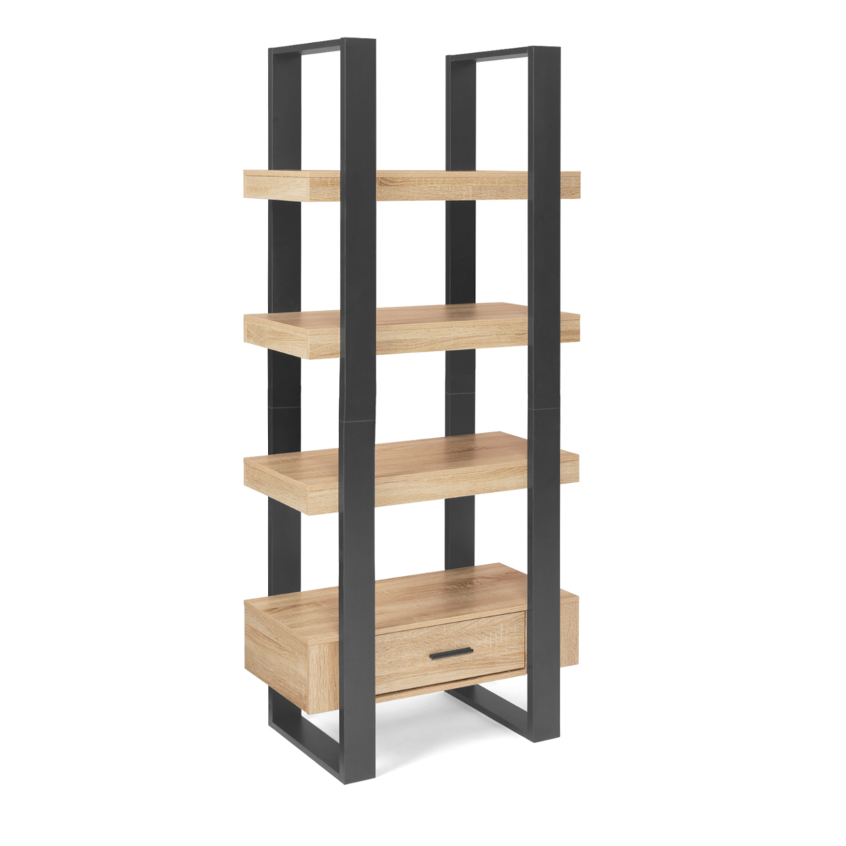 ID MARKET Etagère 4 niveaux avec tiroir PHOENIX bois et noir