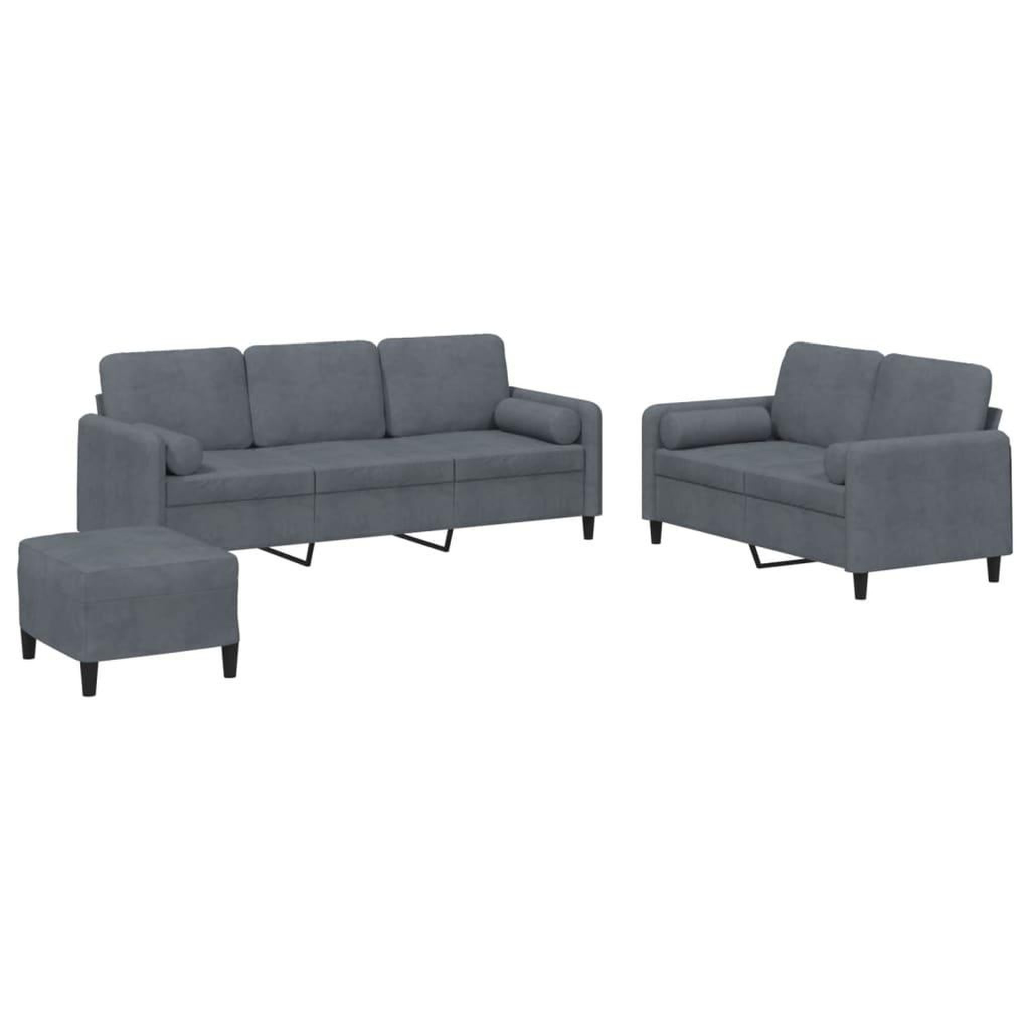 Voir la diapositive 2 : VIDAXL Ensemble de canapes 3 pcs avec coussins gris fonce velours
