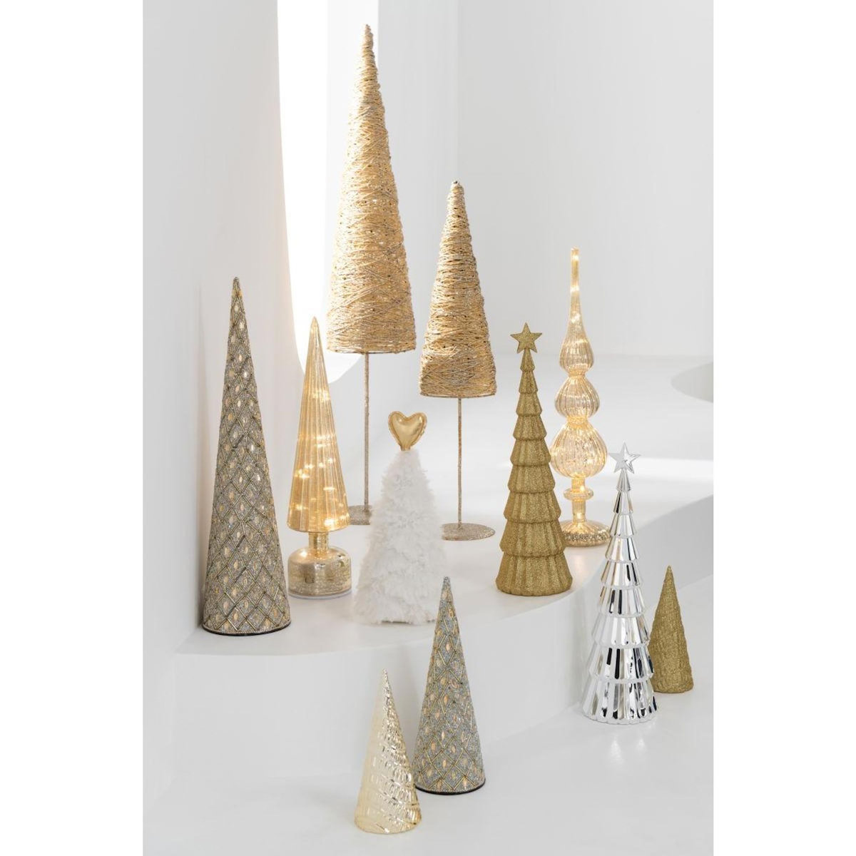 Paris Prix Lot de 3 Cônes Déco  Perles  45cm Doré