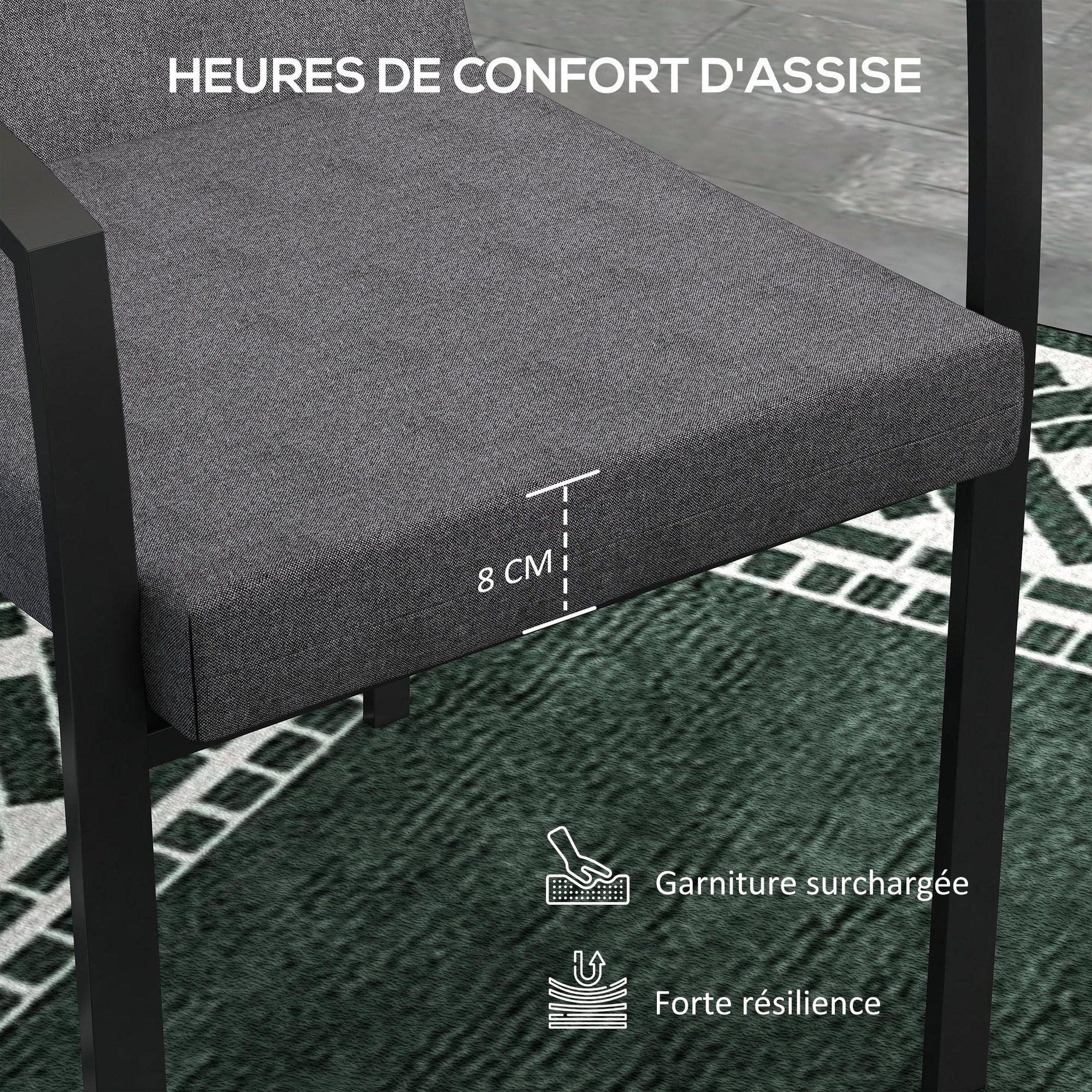 Voir la diapositive 6 : OUTSUNNY Lot de 2 coussins galettes de chaise de jardin - dim. 112L x 51l x ép. 8 cm - cordons attache - polyester déperlant anthracite