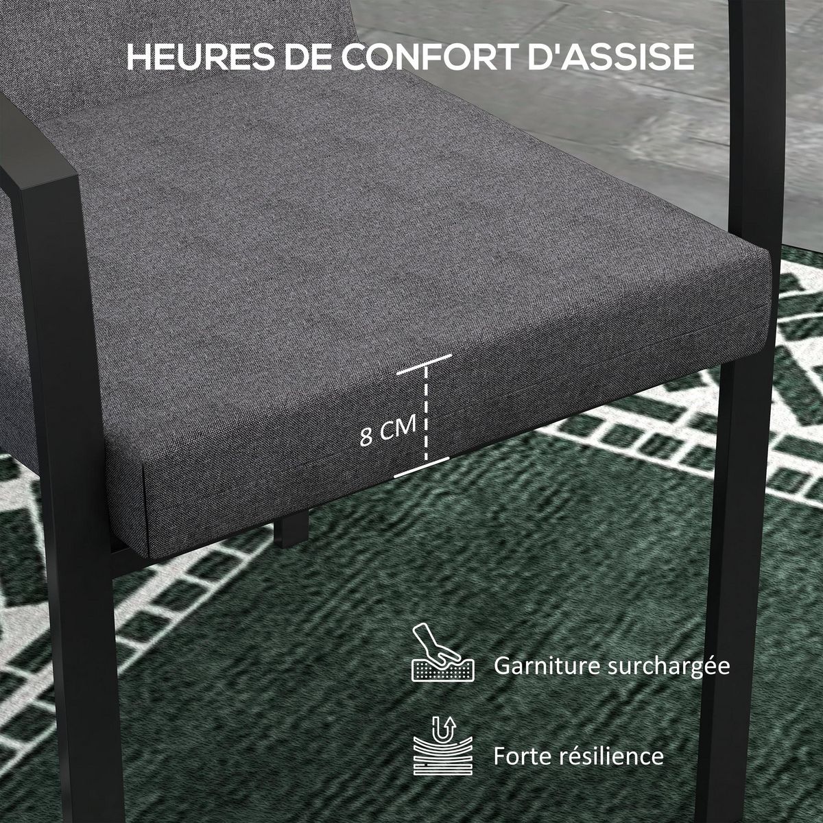 OUTSUNNY Lot de 2 coussins galettes de chaise de jardin - dim. 112L x 51l x ép. 8 cm - cordons attache - polyester déperlant anthracite
